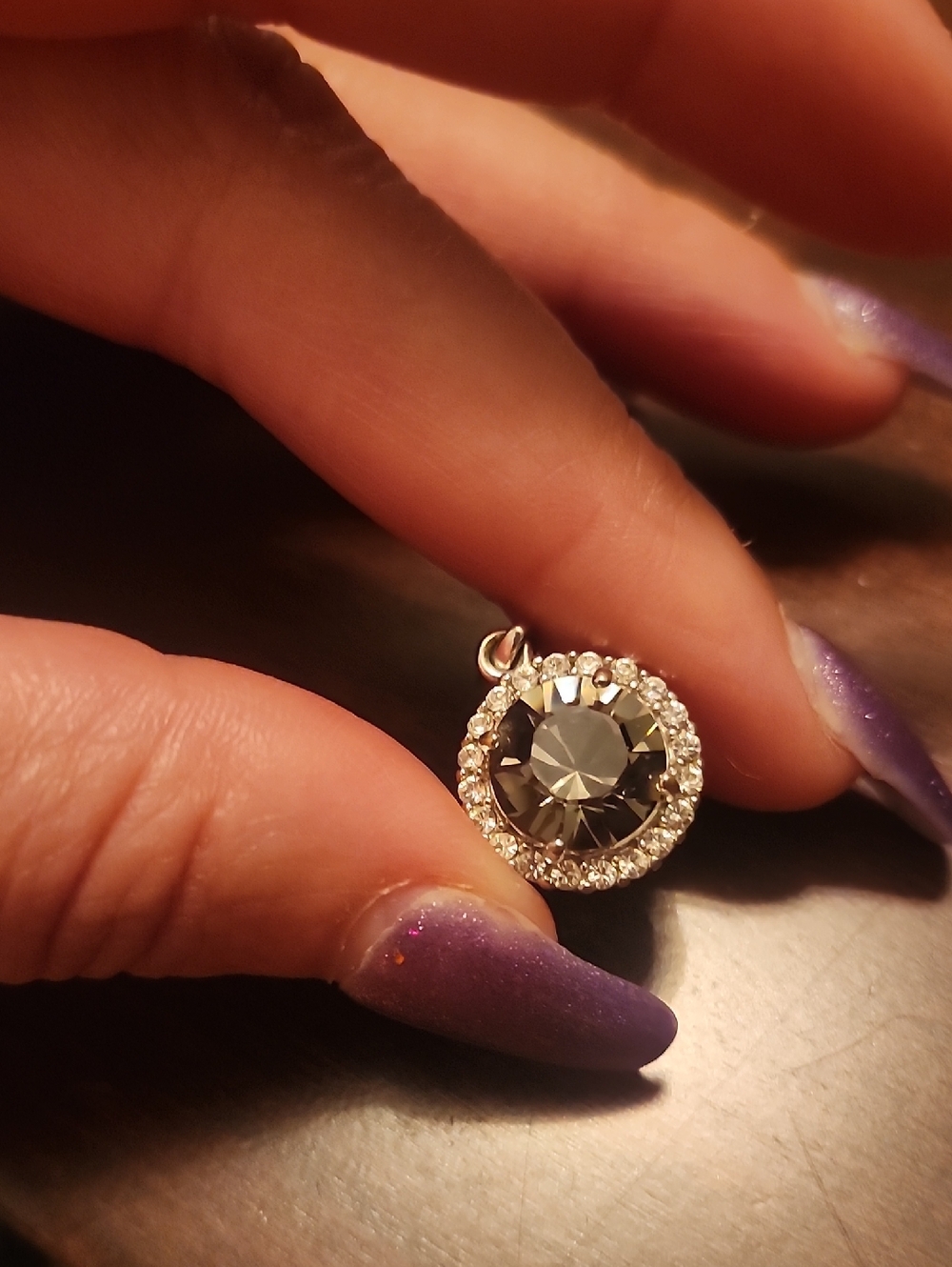 Silver-Tone Black Crystal Halo Pendant Necklace - Women Jewelry